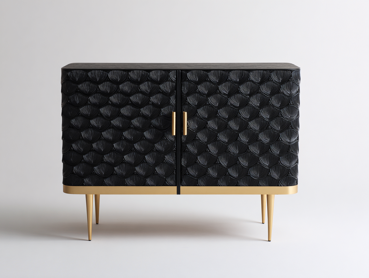 Mueble recibidor con puertas 120x40x85 cm - negro - diseño moderno con relieve para entrada-Pinemyloft