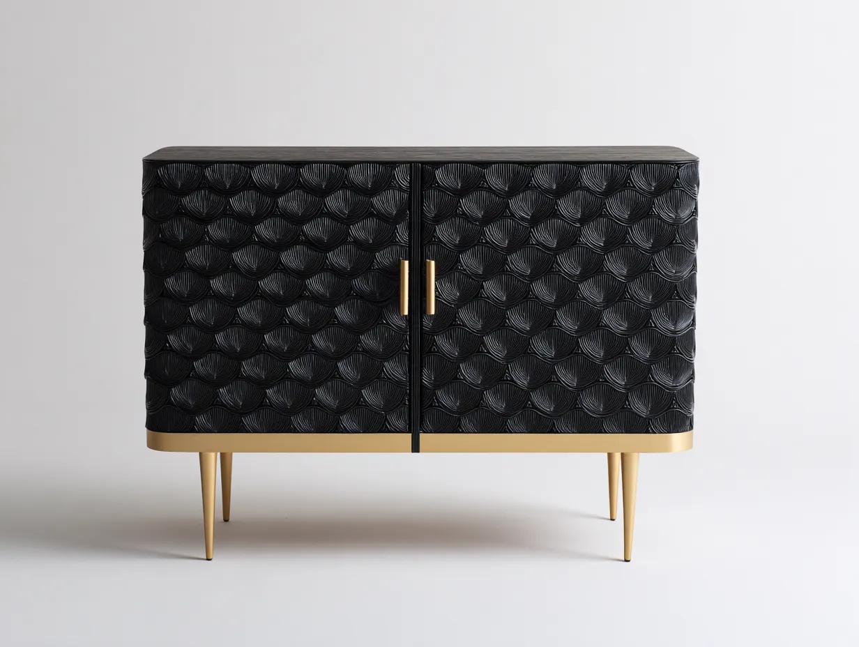 Mueble recibidor con puertas 120x40x85 cm - negro - diseño moderno con relieve para entrada-Pinemyloft