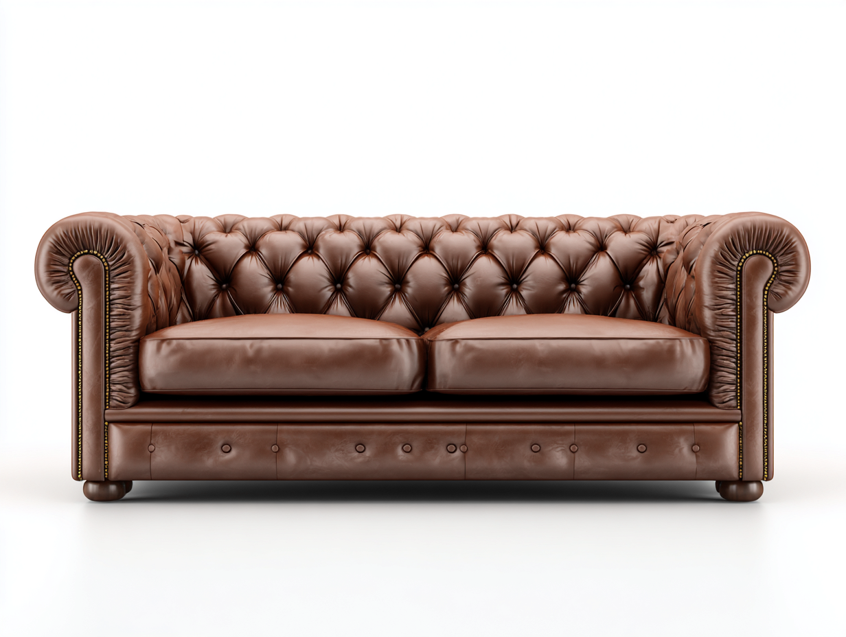 Sofá 2 plazas tapizado en cuero 190x90x75 cm - Marrón - Diseño clásico-Pinemyloft