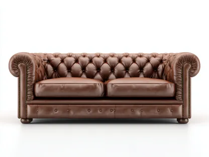 Sofá 2 plazas tapizado en cuero 190x90x75 cm - Marrón - Diseño clásico-Pinemyloft