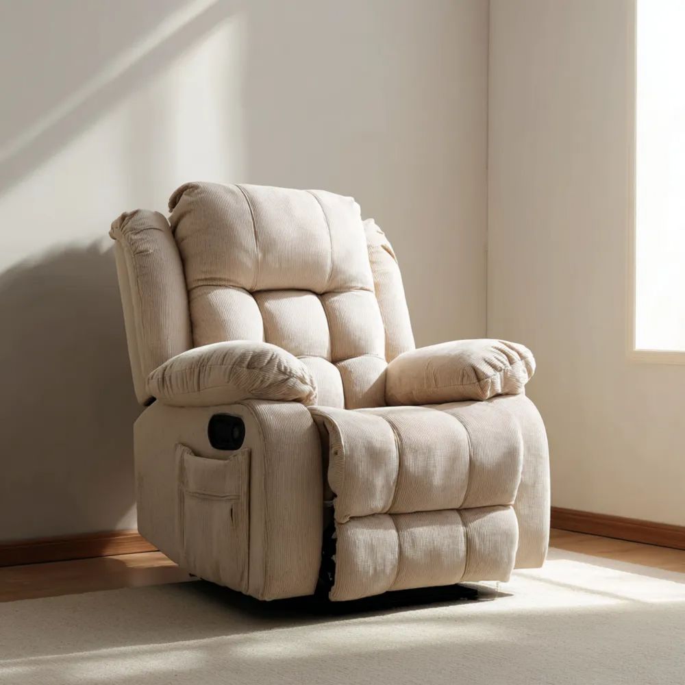 Fauteuil de relaxation en tissu 90x90x100 cm - Beige - Design Rétractable