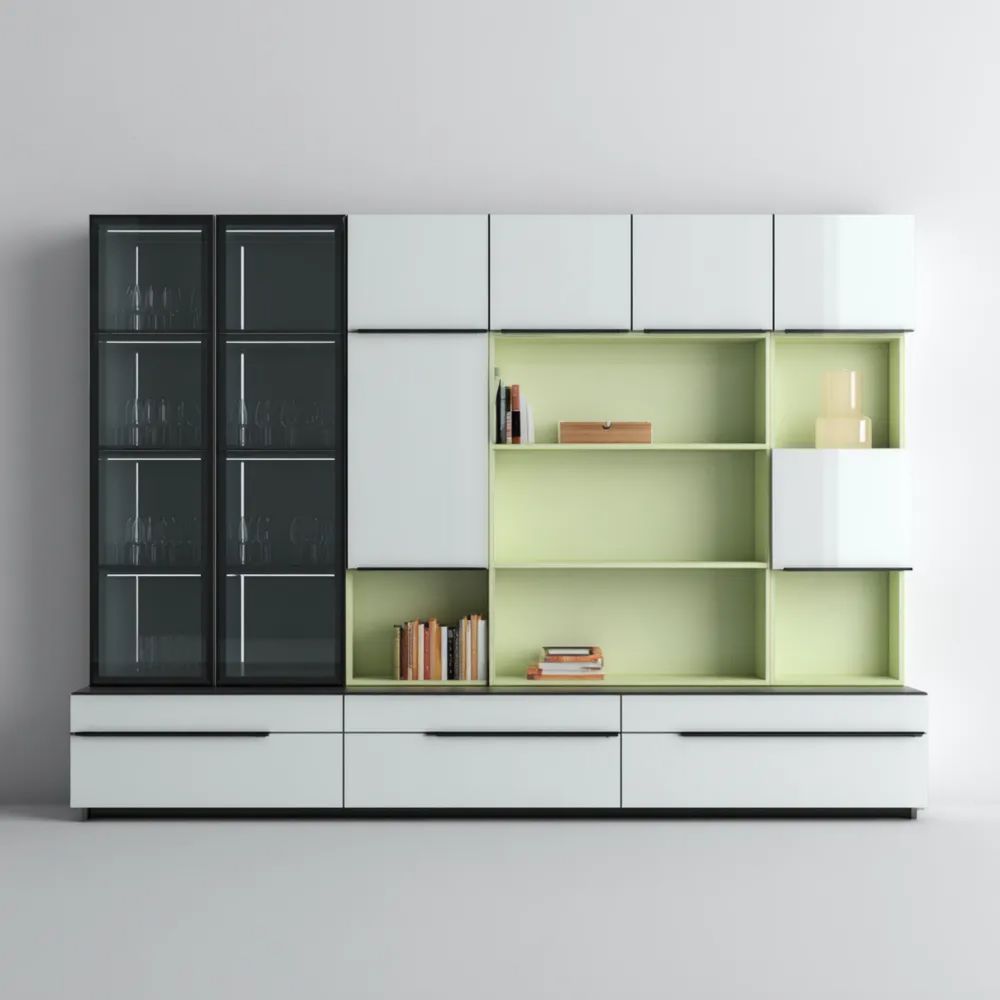 Armoire Murale Moderne en Bois et Verre 200x40x180 cm - Blanc/Vert/Noir