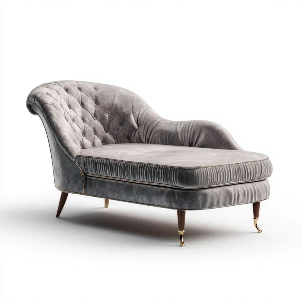 Chaise longue en velours 180x80x85 cm – Gris – Design classique