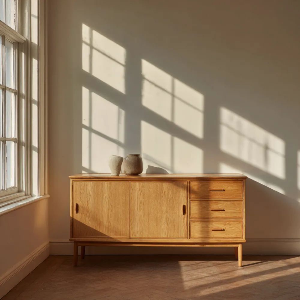 Buffet en bois massif 120x40x80 cm – Chêne – Design classique