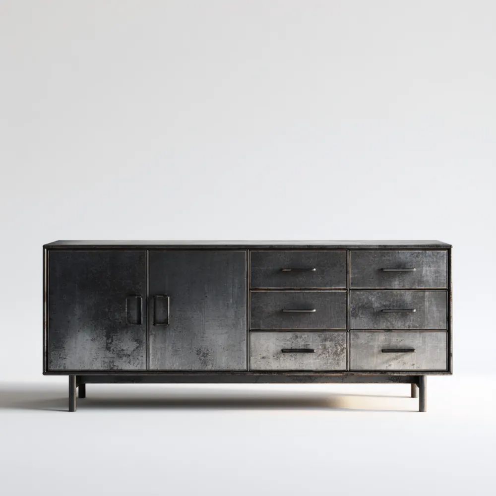 Buffet en métal 180x40x75 cm - Noir - Design Industriel