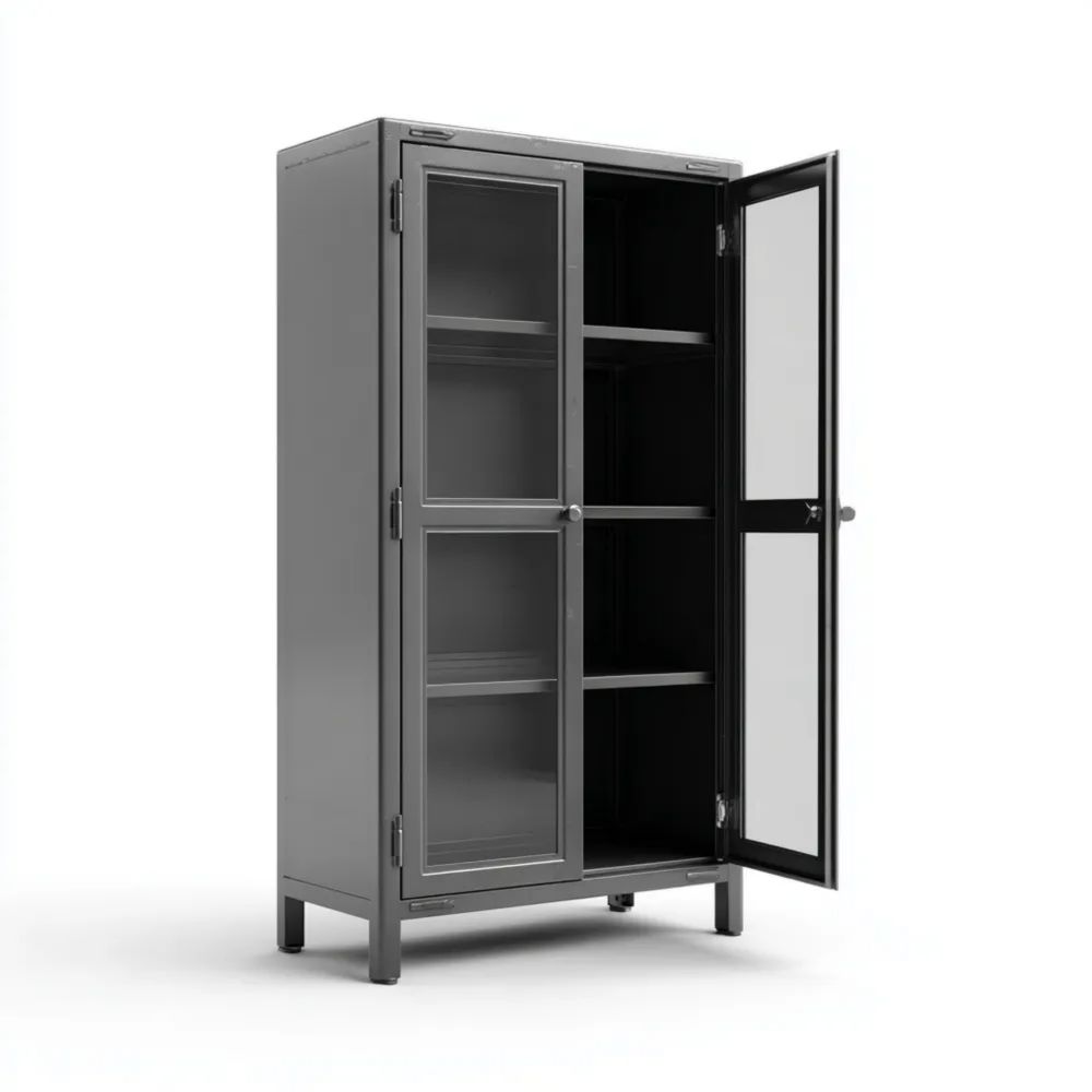 Armoire Métallique avec Portes en Verre 180x90x40 cm Noir – Design Industriel