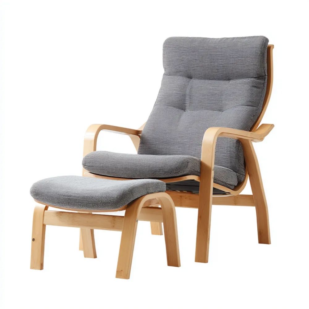 Chaise Longue avec Ottomane en Bois et Tissu 82x65x100 cm - Gris