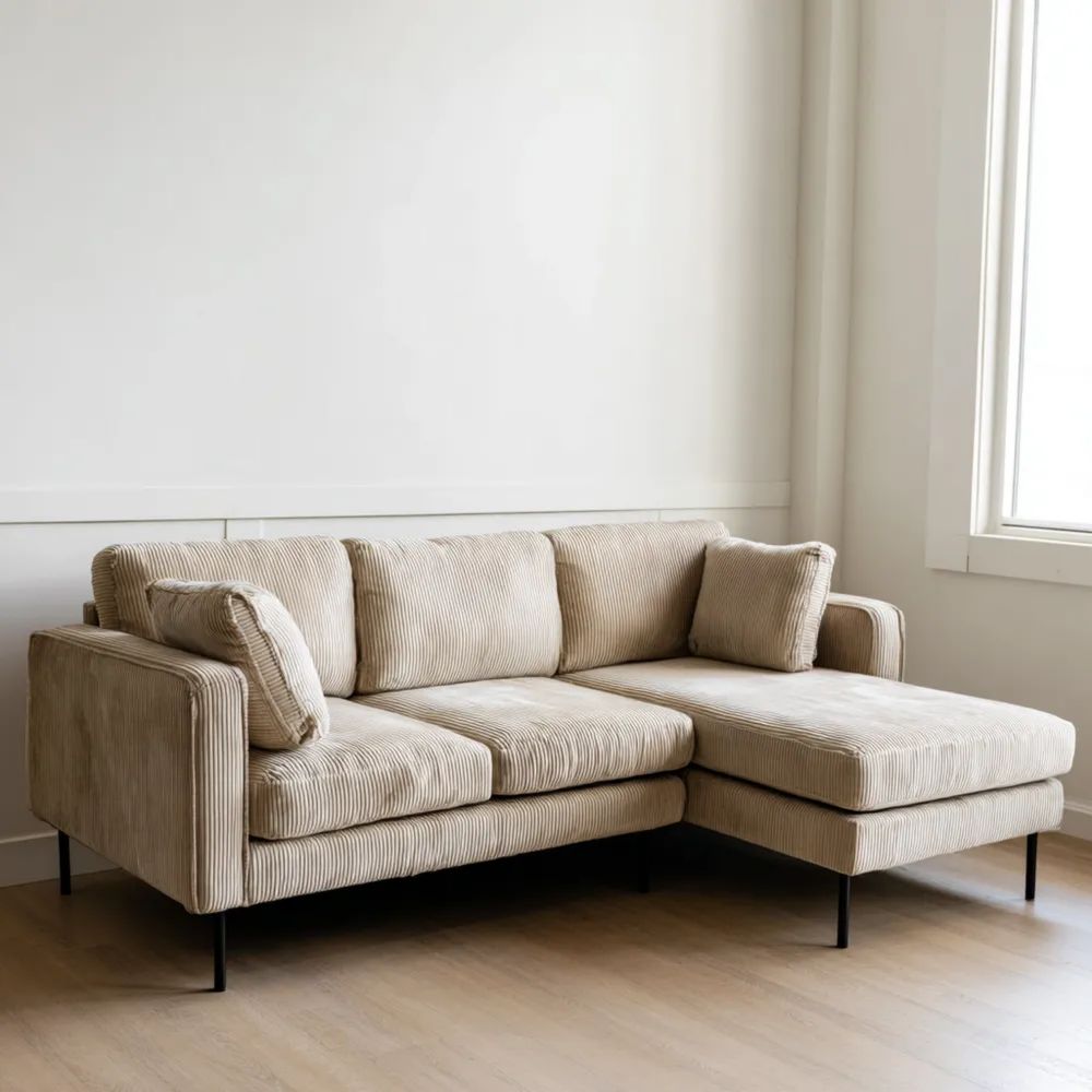 Canapé d'angle en velours côtelé 250x150x85 cm - Beige - Design moderne