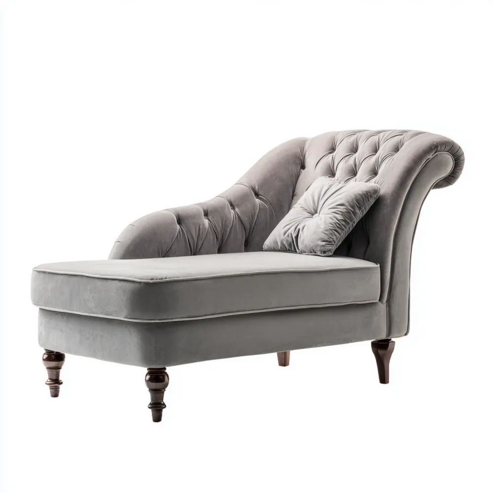 Chaise longue en velours 180x85x76 cm – Gris – Design classique