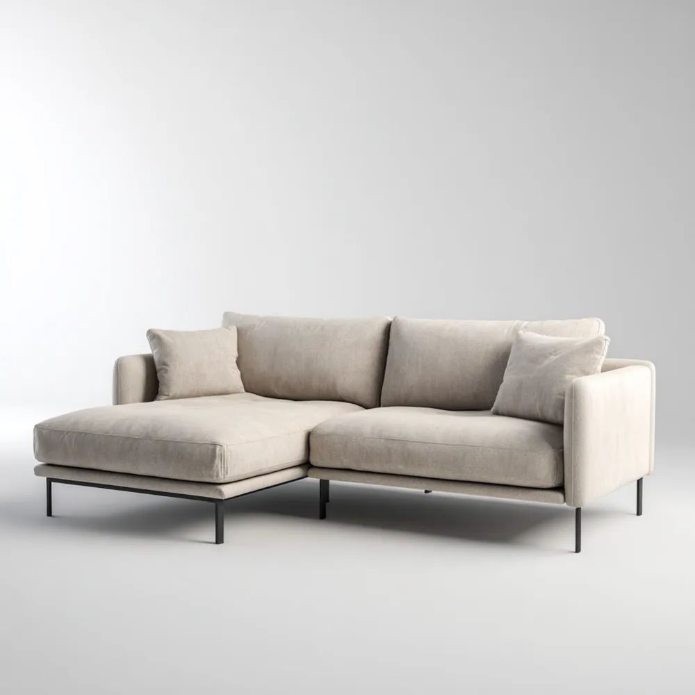 Canapé d'angle en Tissu 250x160x85 cm – Beige – Design Contemporain