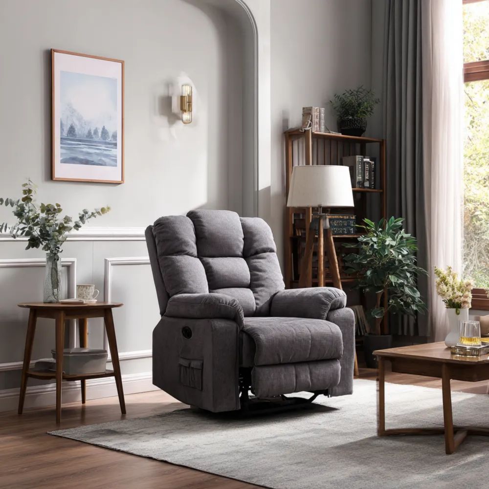 Fauteuil inclinable en tissu 85x100x90 cm – Gris – Design contemporain
