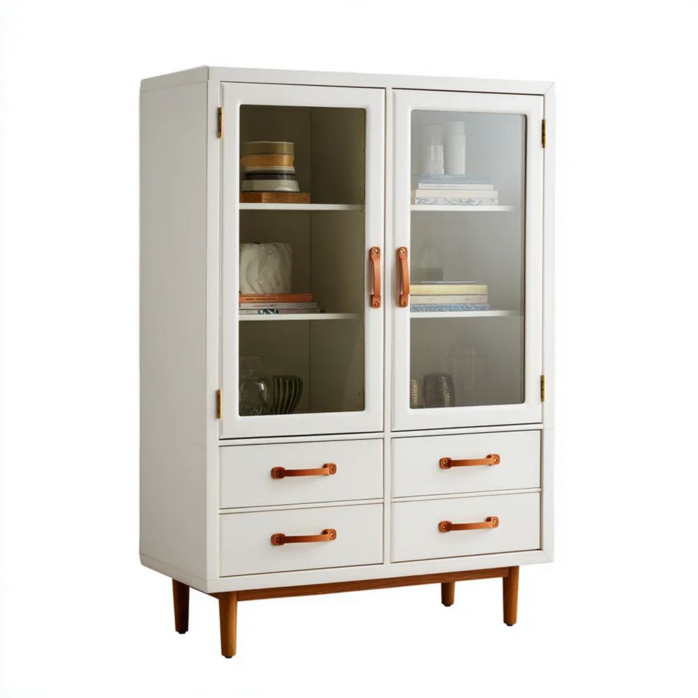 Buffet en bois avec portes vitrées 120x40x180 cm – Blanc – Design contemporain