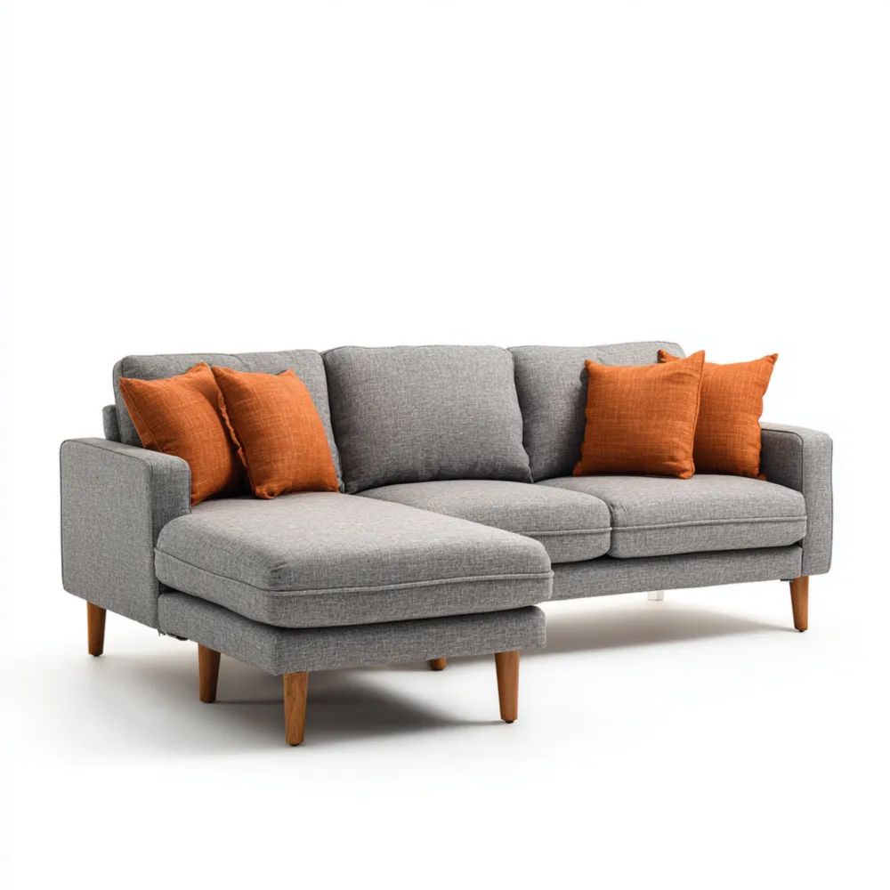 Canapé d'angle en tissu 210x150x85 cm – Gris/Orange – Moderne