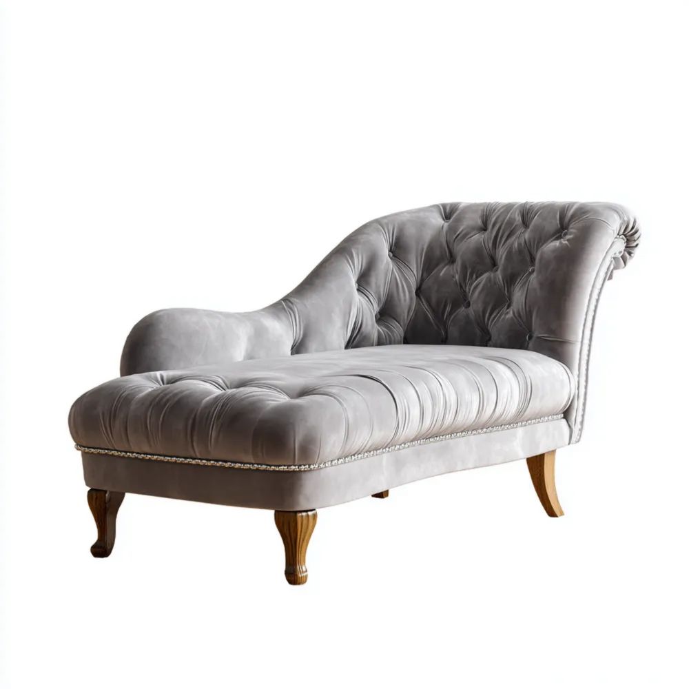 Chaise longue velours 170x75x85 cm - Gris - Design classique