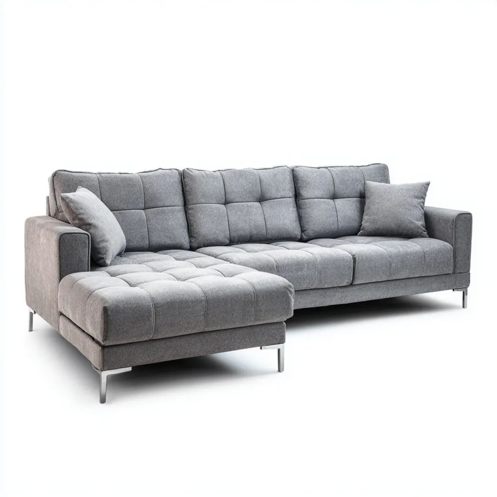 Canapé d'angle en tissu 290x160x85 cm - Gris - Design Moderne