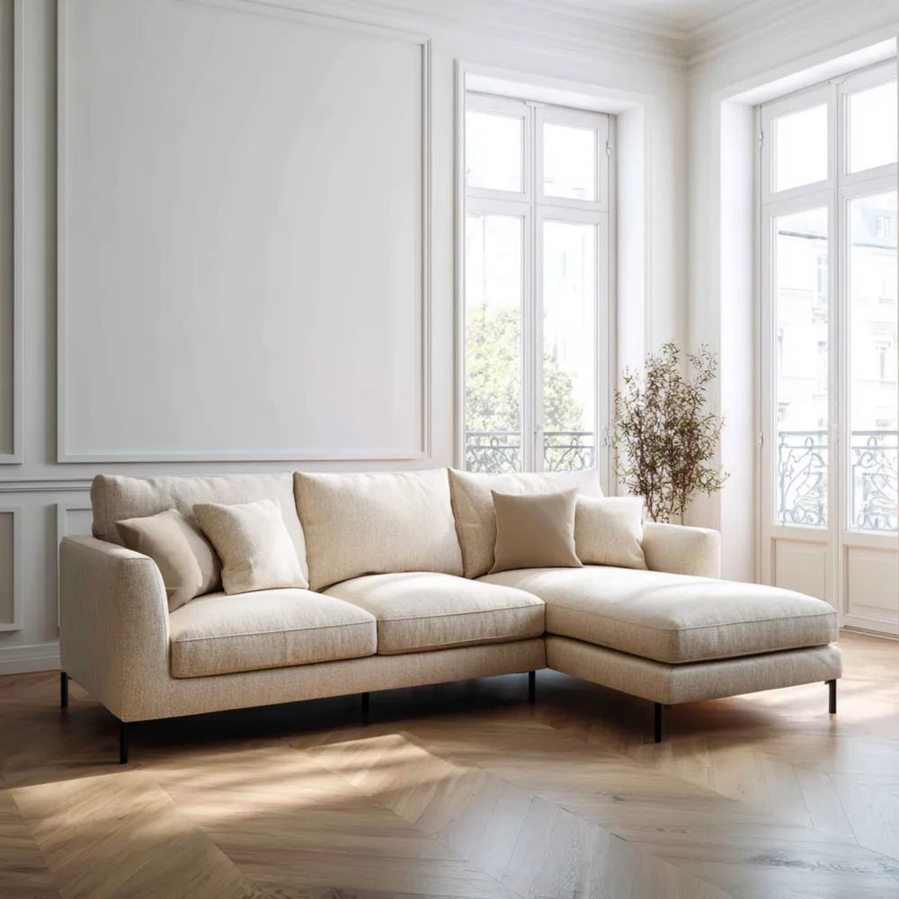 Canapé d'angle moderne 280x160x85 cm en tissu Beige