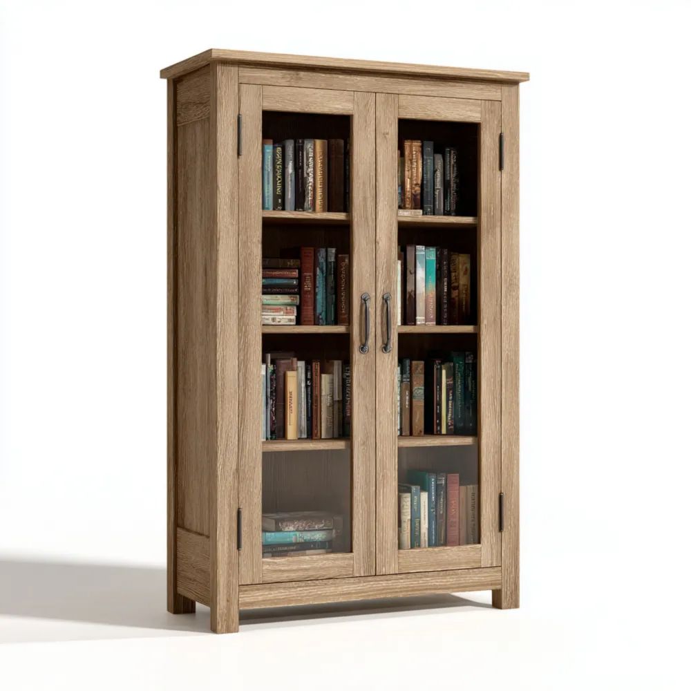 Bibliothèque en bois massif 180x90x35 cm - Chêne naturel - Design rustique