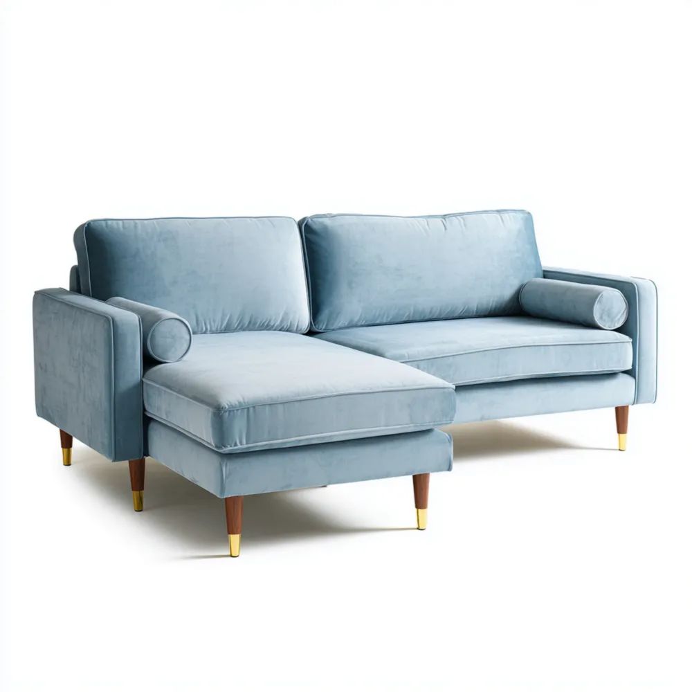 Canapé d'angle en velours 220x150x85 cm – Bleu Clair – Design Moderne