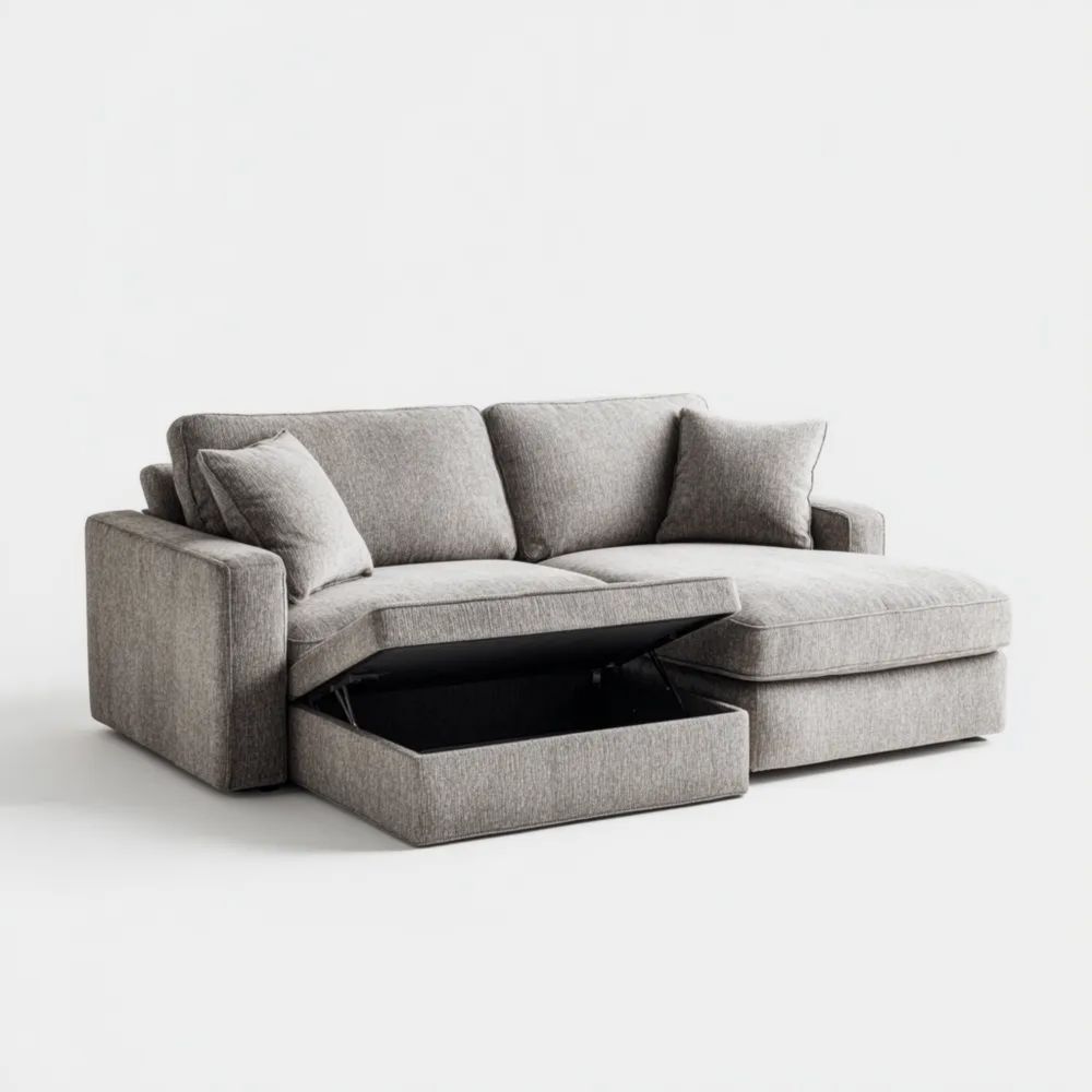 Canapé d'angle convertible tissu 245x150x90 cm – Gris Clair – Design Moderne