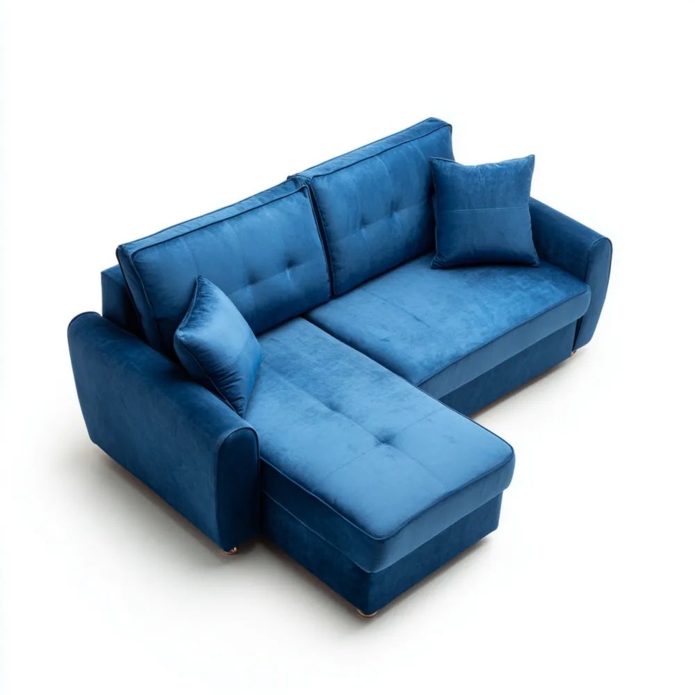 Canapé d'angle en velours 250x150x90 cm – Bleu – Design moderne
