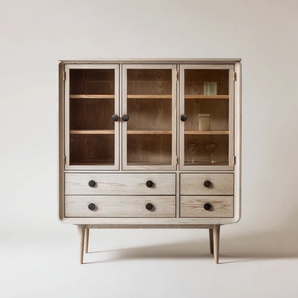 Cabinet en Bois de Chêne 120x40x160 cm - Design Vintage Bois Clair