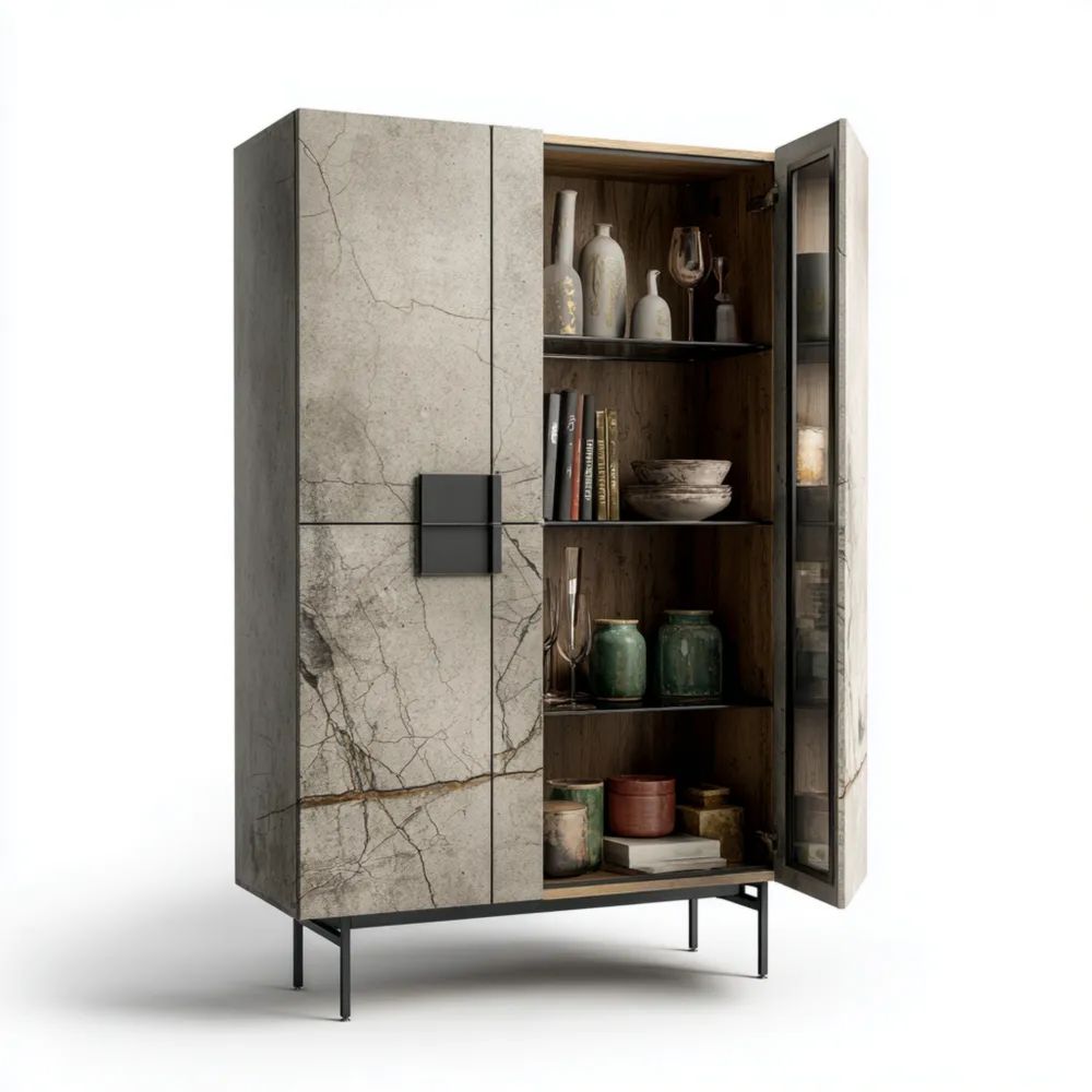 Armoire de rangement Grès cérame 120x40x200 cm - Effet marbre - Design moderne - Gris