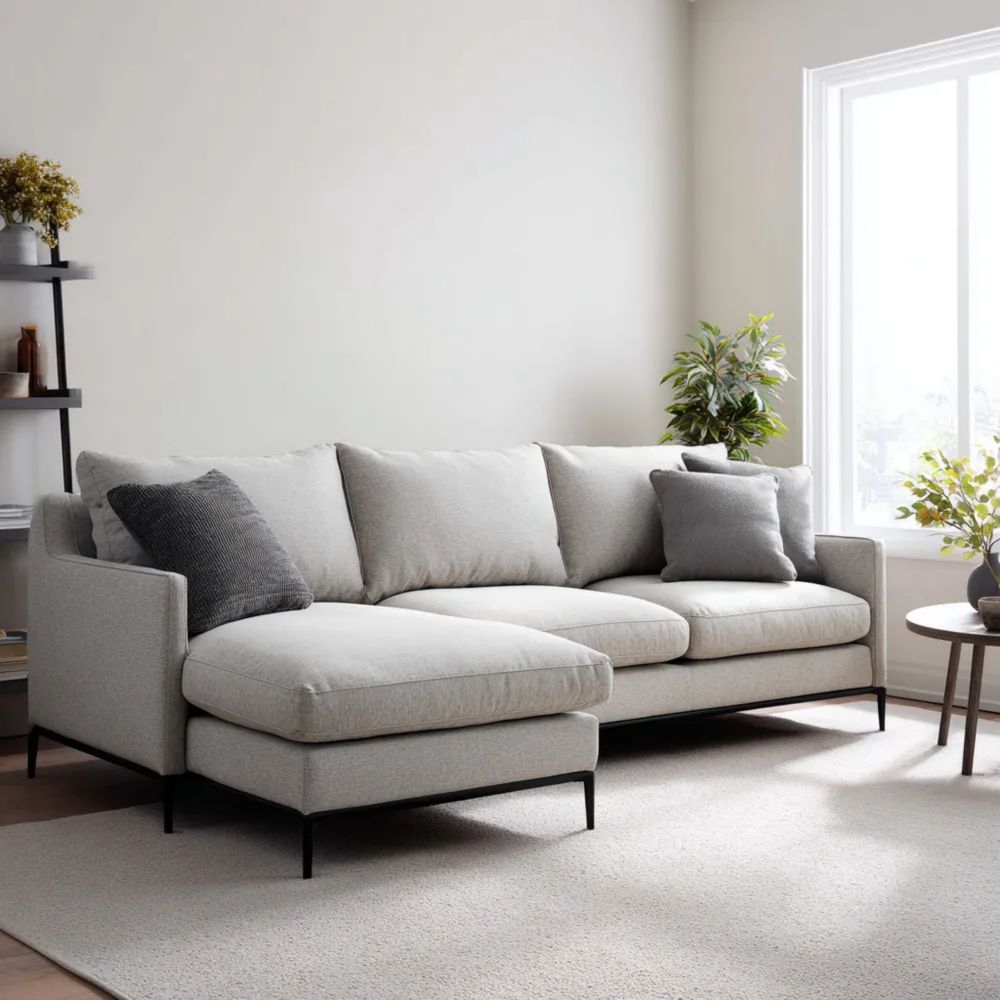 Canapé d'angle en tissu 250x150x85 cm – Gris Clair – Design Moderne