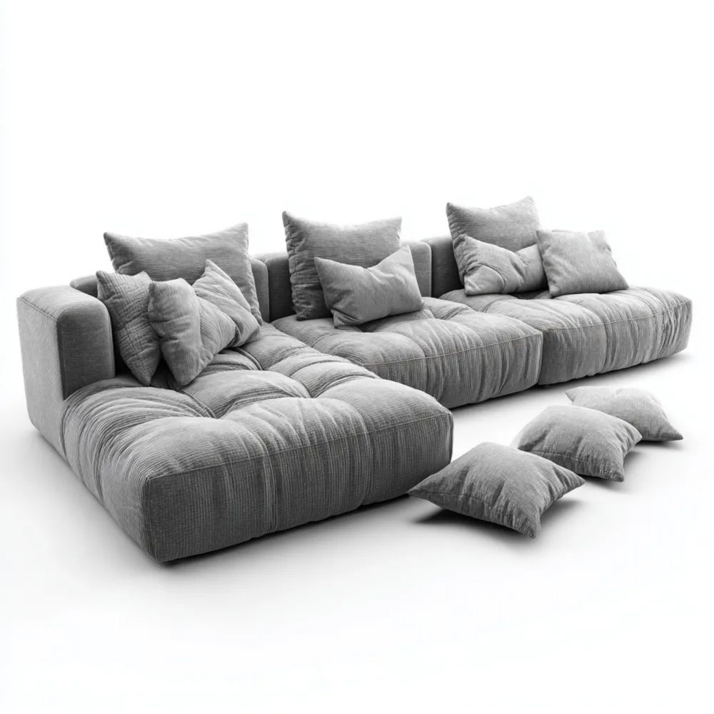 Canapé d'angle modulable en tissu 280x95x75 cm - Gris - Design contemporain