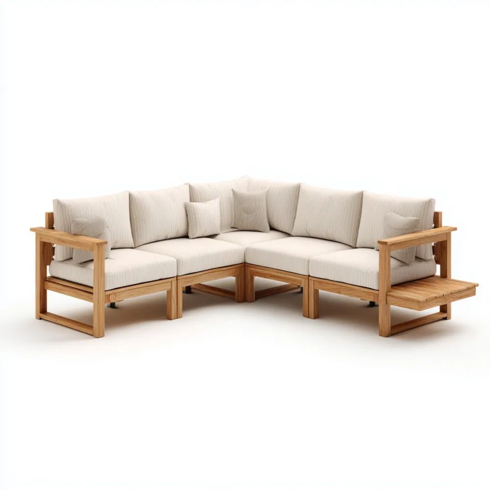 Canapé d'angle de jardin en bois 210x210x70 cm - Crème