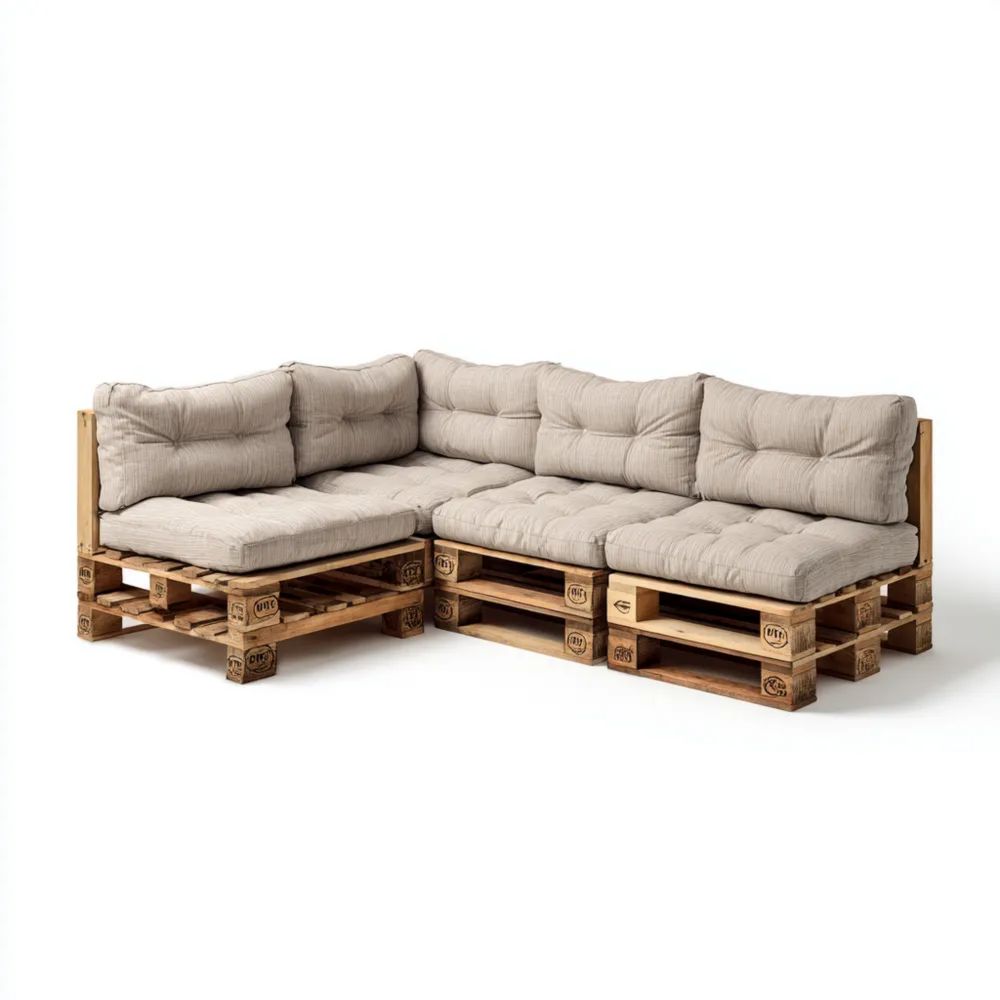 Canapé d'angle de jardin 220x180x70 cm – Palette en bois avec coussins en tissu Beige - Design rustique