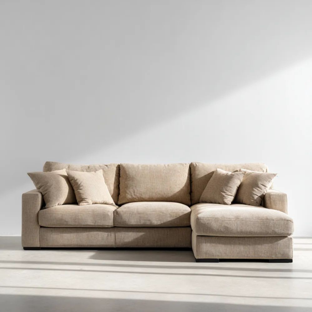 Canapé d'angle tissu 280x160x80 cm – Beige – Design moderne