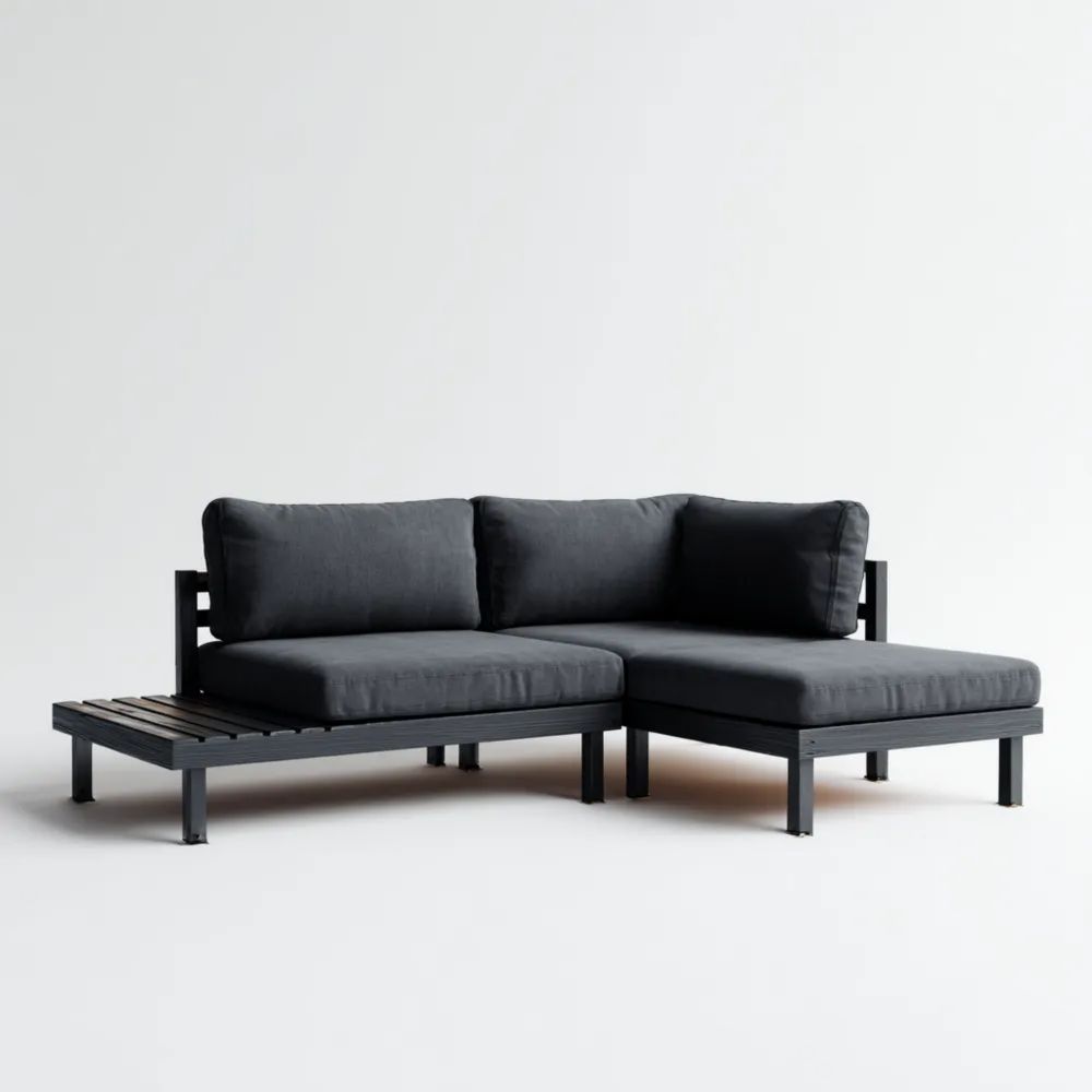 Canapé d'angle de jardin métal et tissu 180x180x70 cm - Gris Foncé - Design moderne