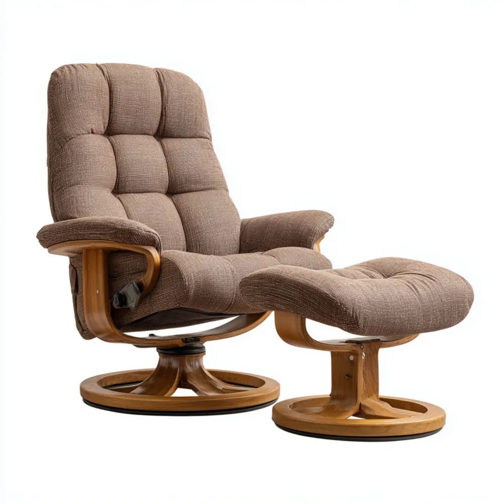 Fauteuil de détente en tissu (90x85x100 cm) avec repose-pieds (50x40x40 cm) – Marron – Design ergonomique