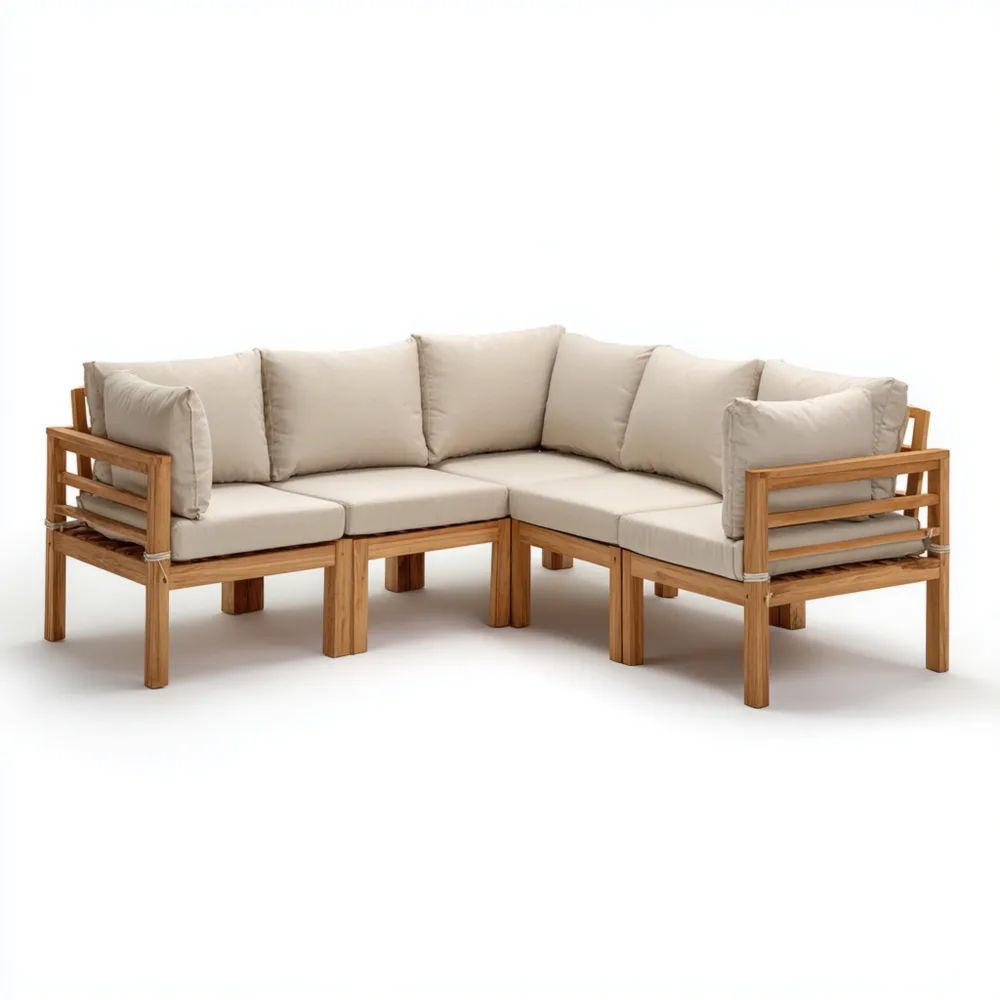 Canapé d'angle de jardin en bois de teck 200x200x70 cm – Beige – Design moderne