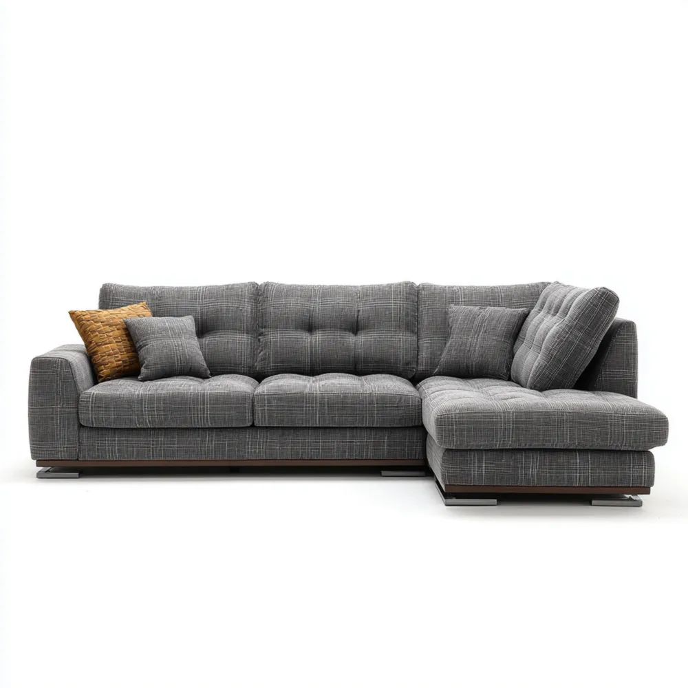 Canapé d'angle en tissu 230x150x85 cm – Gris – Design moderne