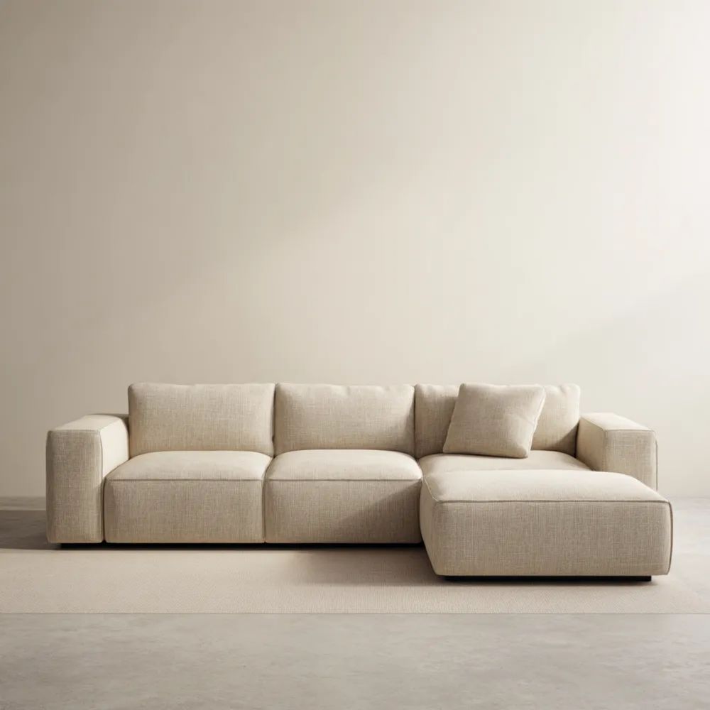 Canapé d'angle tissu 280x160x80 cm – Beige – Design moderne