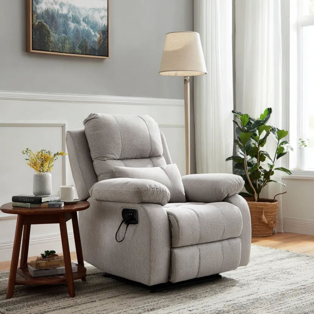 Fauteuil inclinable tissu doux 102x90x100 cm – Gris clair – Confort moderne