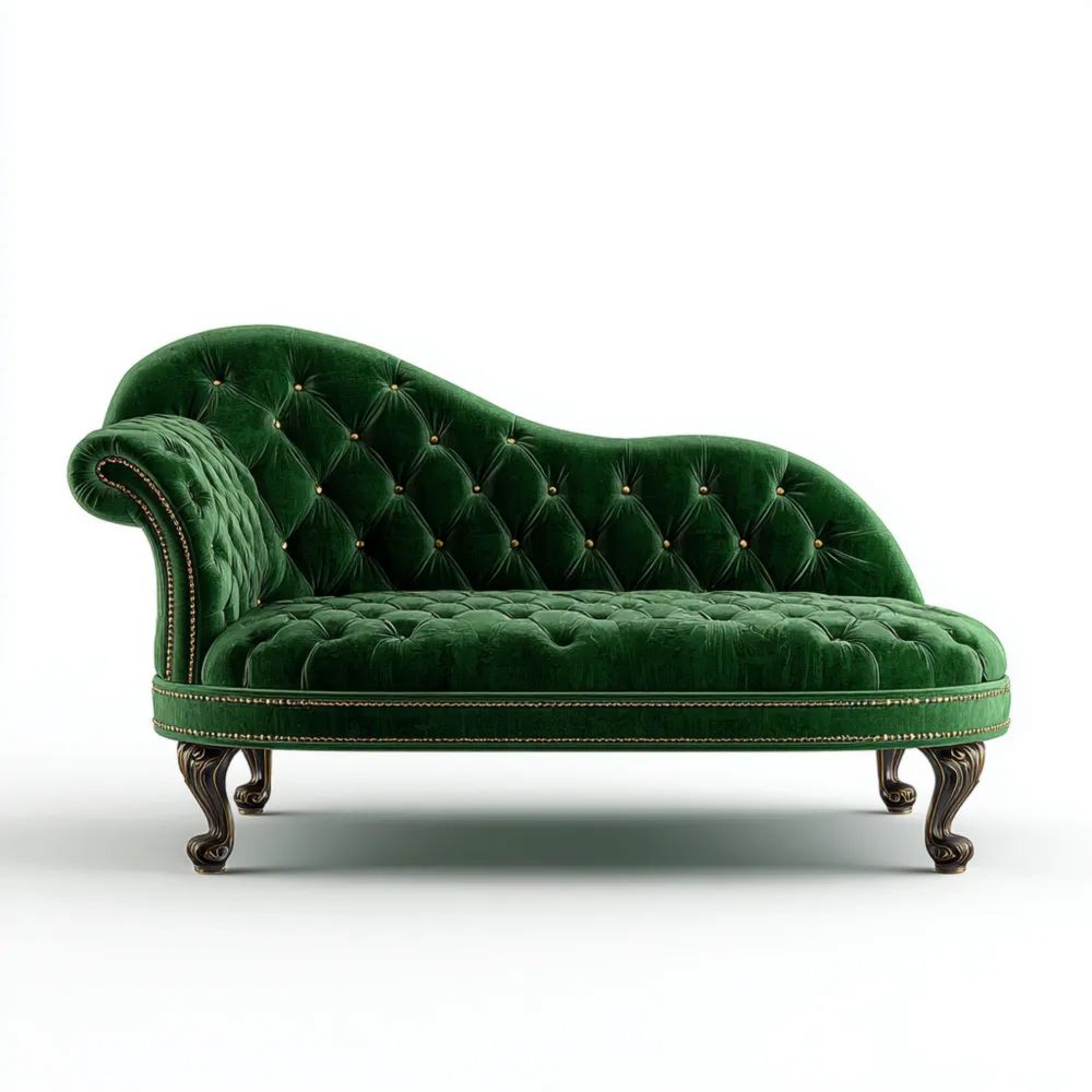 Chaise longue en velours 180x85x75 cm - Vert Émeraude - Design Classique