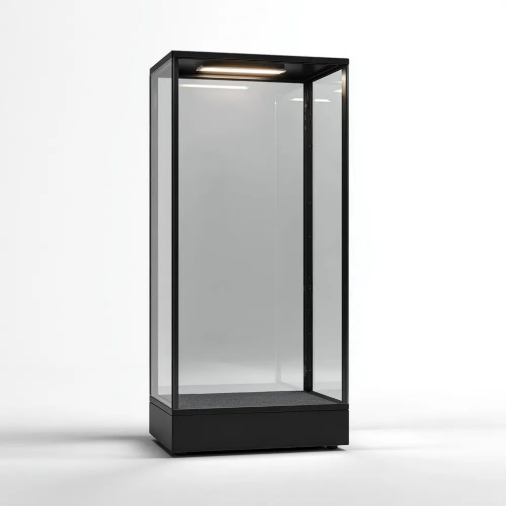 Vitrine d'exposition 180x50x50 cm Verre trempé – Noir – Éclairage intégré