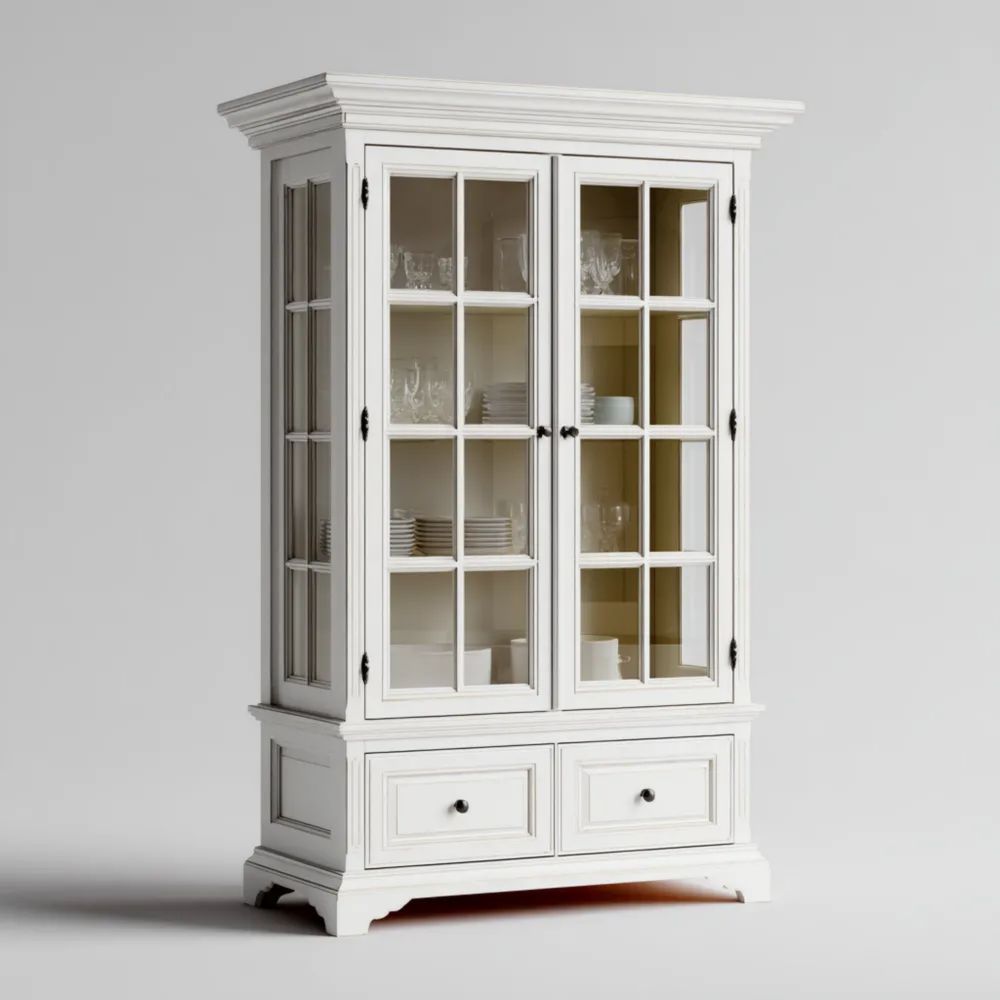 Vitrine en bois Blanc 100x40x200 cm avec portes vitrées – Design classique