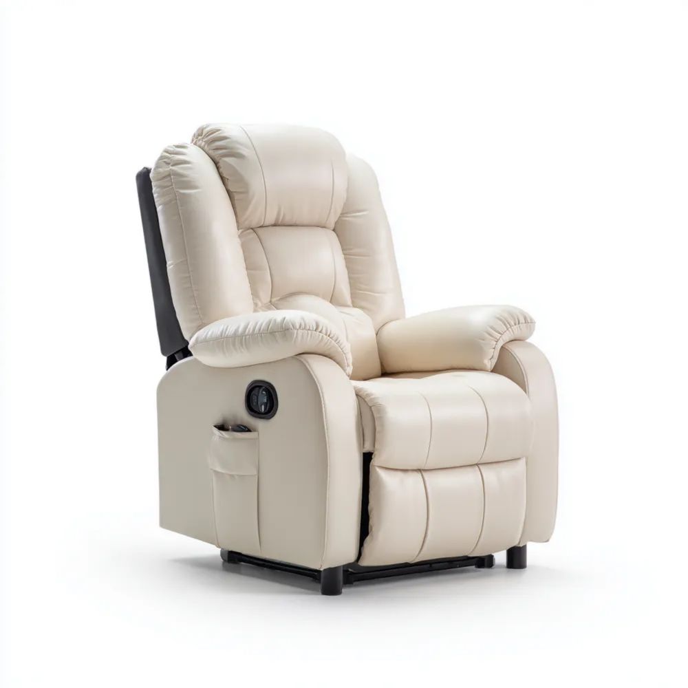 Fauteuil Relaxation Cuir Beige 85x90x100 cm - Design Ergonomique