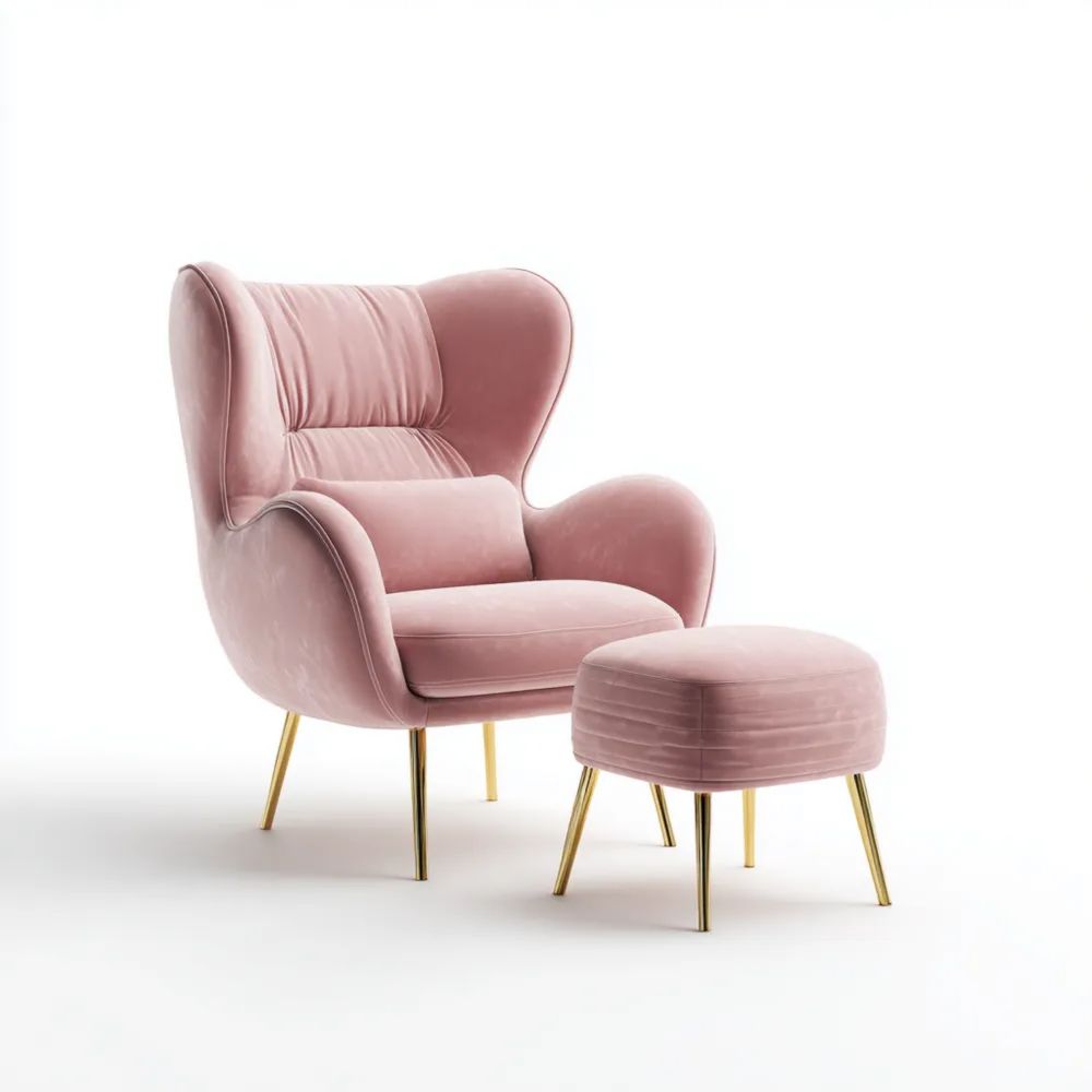 Fauteuil de détente avec repose-pieds Velours Rose 78x85x100 cm – Design Contemporain