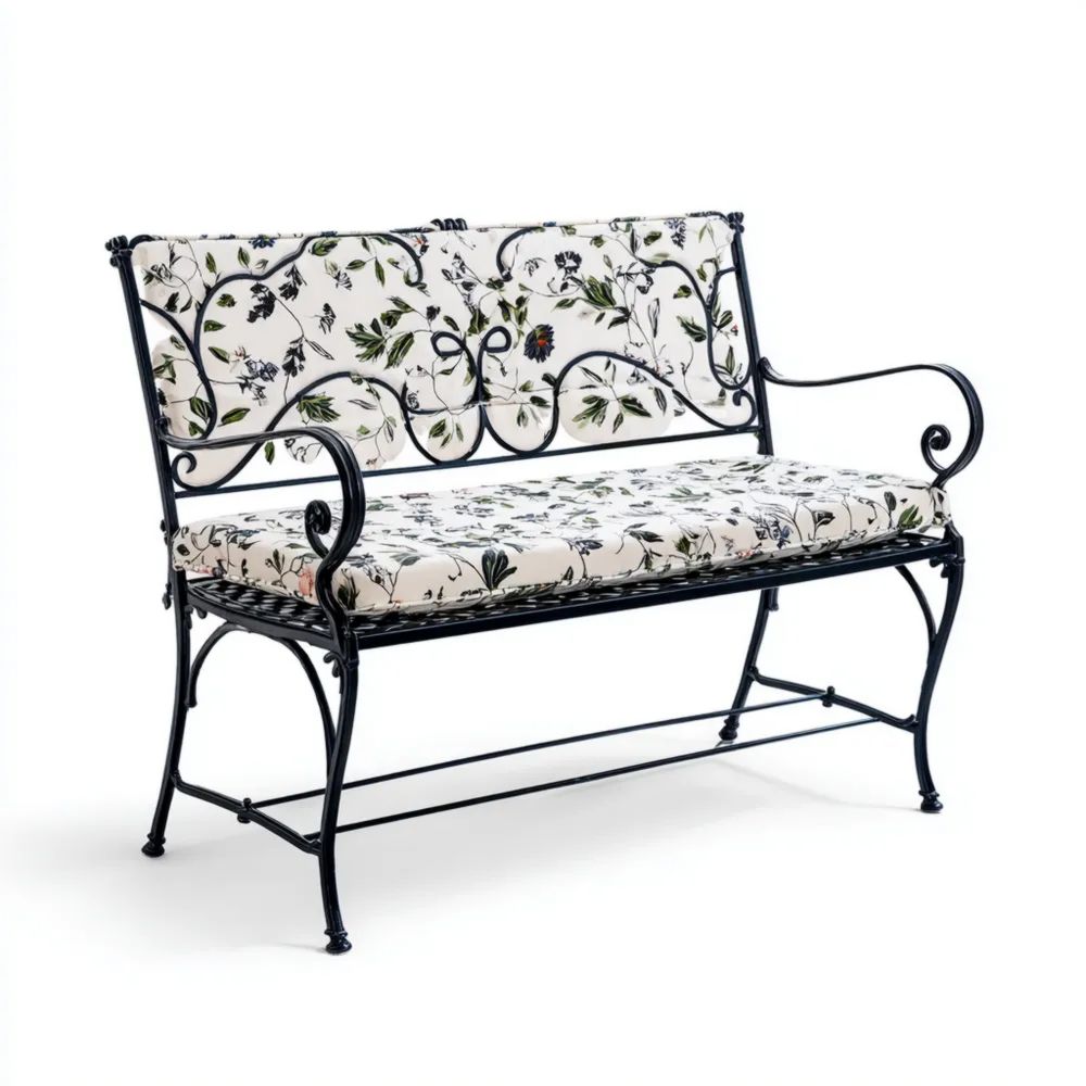Banc de jardin en fer forgé 120x50x85 cm – Noir/Blanc – Motif floral classique