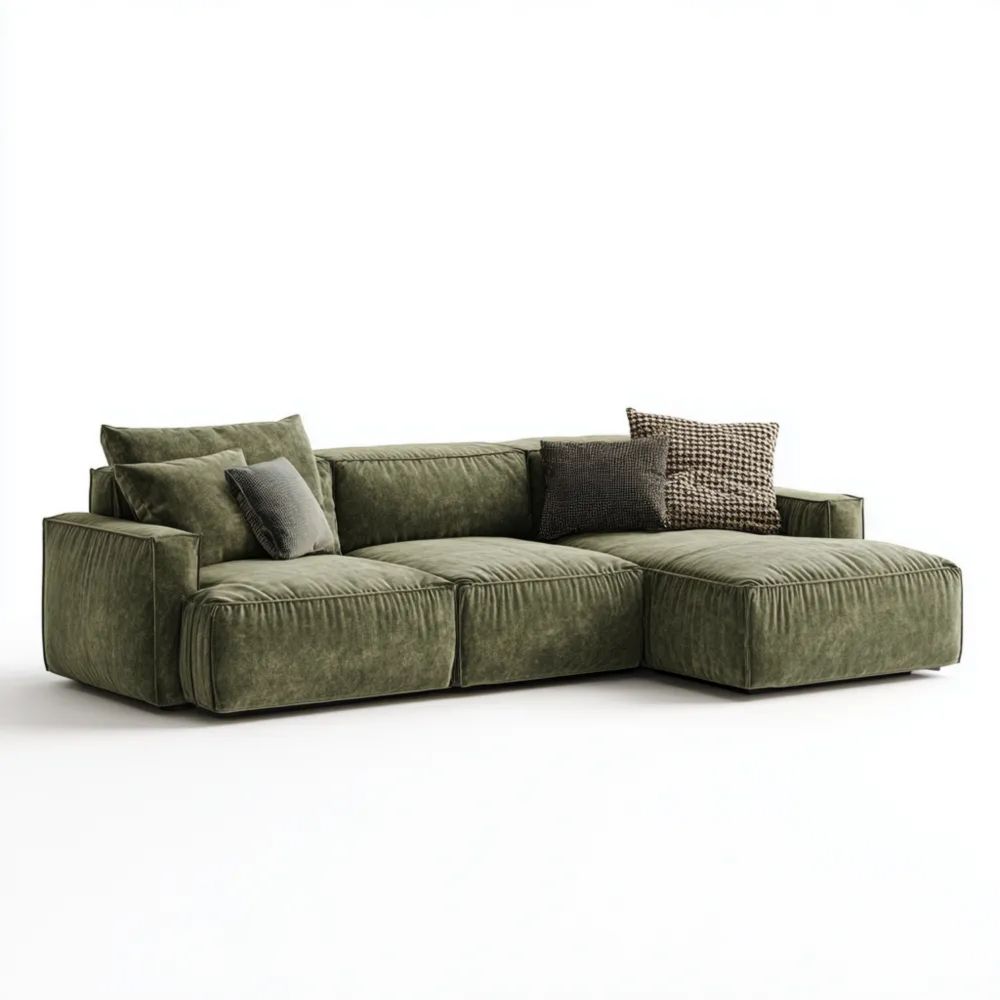Canapé d'angle Velours 300x180x85 cm - Vert - Design Contemporain
