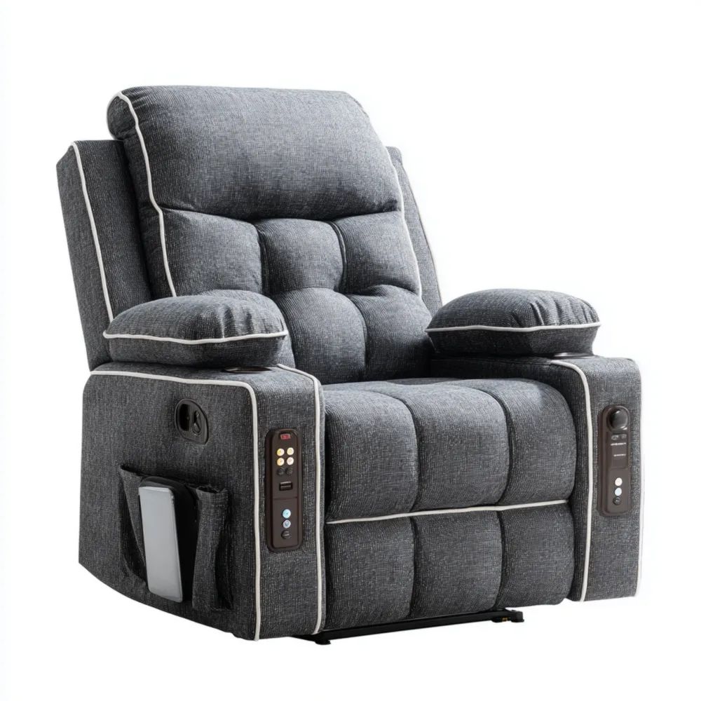 Fauteuil de relaxation Électrique Tissu 85x90x110 cm - Gris - Massage et Chauffage
