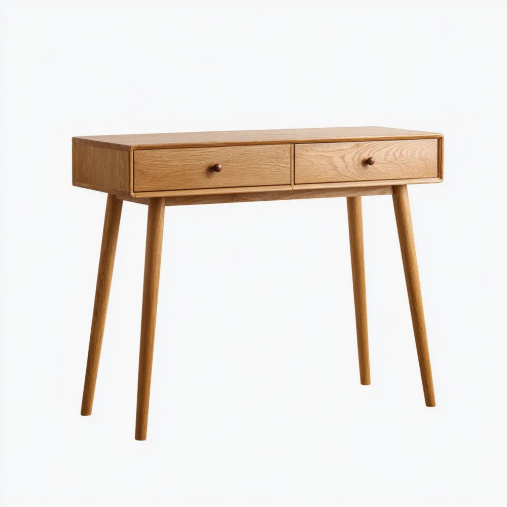 Bureau en bois massif 105x40x75 cm avec tiroirs - Chêne Clair