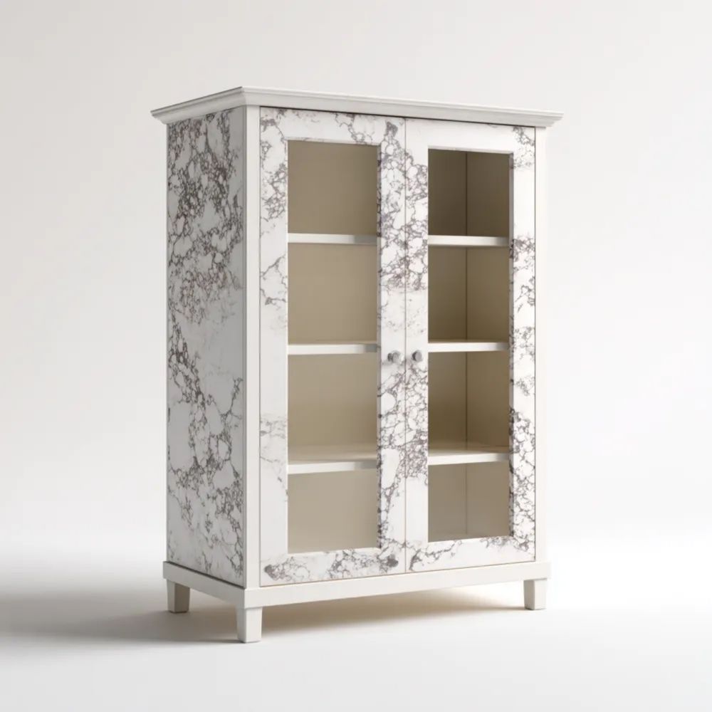 Vitrine en bois 100x40x180 cm - Fini Marbré - Contemporain