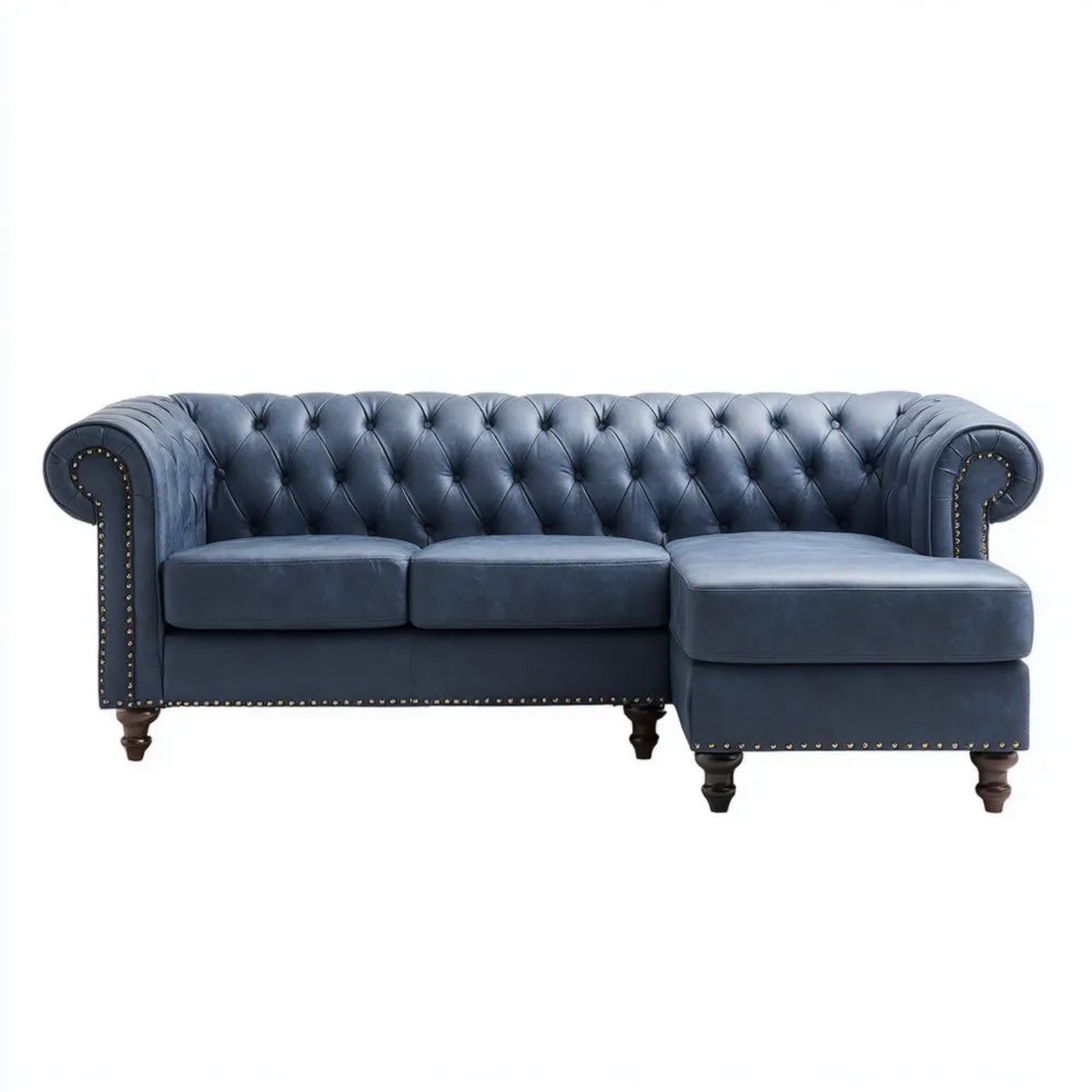 Canapé d'angle Chesterfield Velours 270x160x85 cm – Bleu – Design Classique