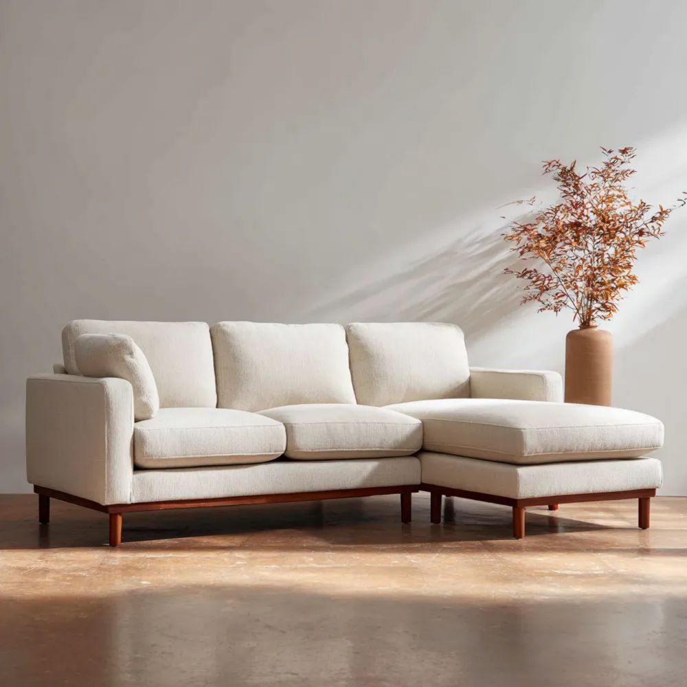 Canapé d'angle tissu 250x150x85 cm – Beige – Design contemporain