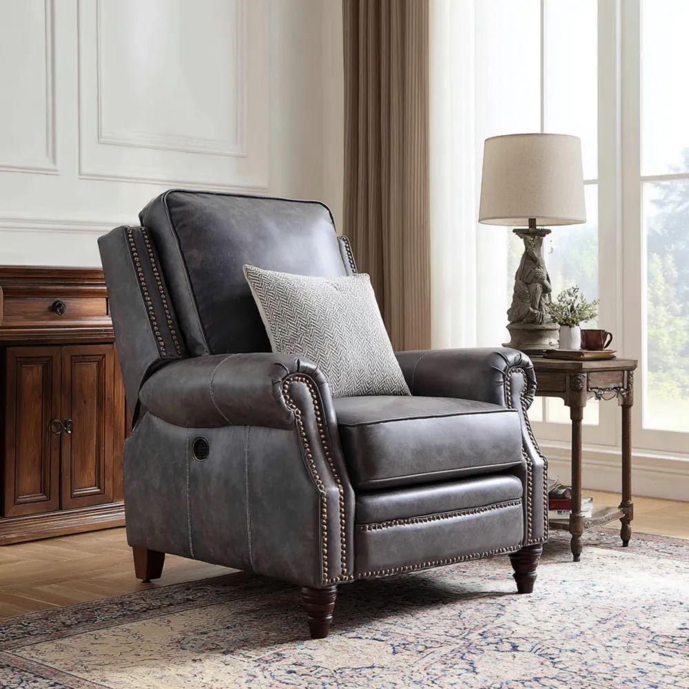 Fauteuil inclinable en cuir synthétique 85x95x100 cm - Gris - Design classique